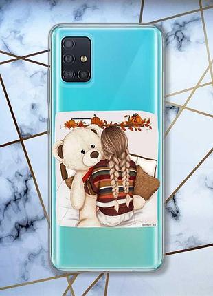 Прозорий чохол на samsung galaxy a51 дизайн дівчинка з ведмедиком принт 117