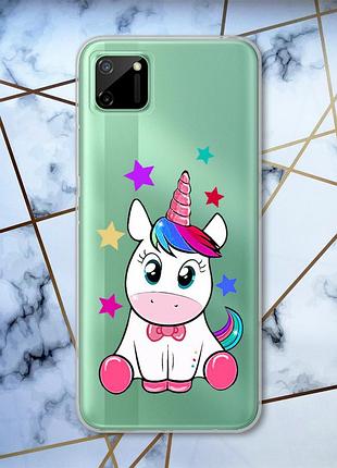 Прозрачный чехол на realme c11 :: единорог (принт 102)