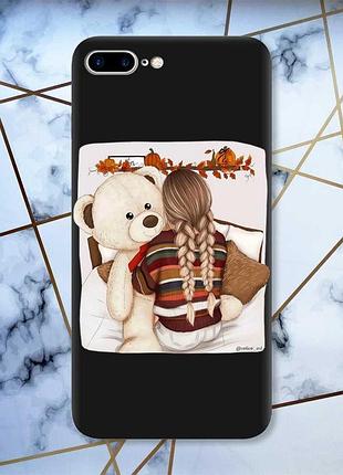 Матовий чохол з чорними боками на apple iphone 7 plus/8 plus :: дівчинка з ведмедиком принт 117