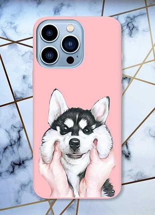 Матовый чехол с розовыми боками на apple iphone 13 pro max :: мордочка (принт 121)
