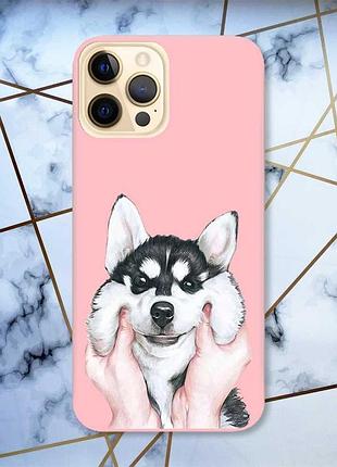 Матовый чехол с розовыми боками на apple iphone 12 pro max :: мордочка (принт 121)