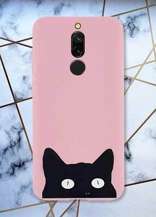 Матовий чохол з рожевими боками на xiaomi redmi 8 :: котик принт 119