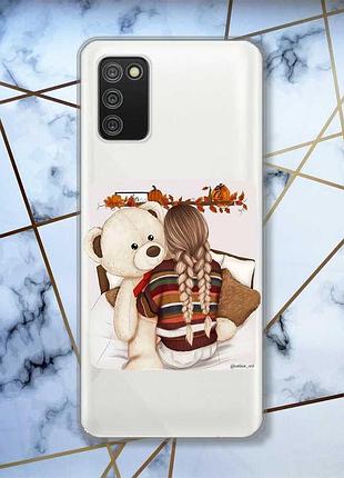 Прозрачный чехол для samsung galaxy a02s :: девочка с мишкой (принт 117)