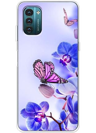Чохол силіконовий з картинкою на nokia g21 (квітка, метелик на орхідеї)
