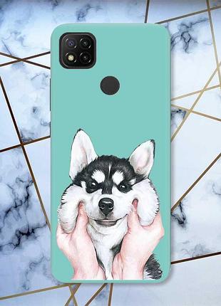 Матовый чехол с бирюзовыми боками на xiaomi redmi 9c/10a :: мордочка принт 121