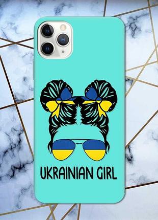Матовий чохол з бірюзовими боками на iphone 11 pro max (6.5) українська дівчина принт 113