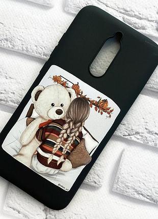 Матовий чохол з чорними боками на xiaomi redmi 8 :: дівчинка з ведмедиком принт 117