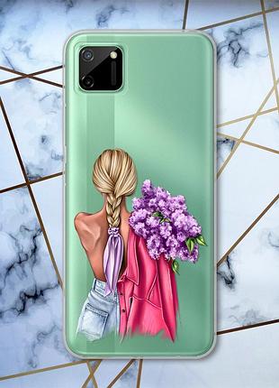 Прозрачный чехол на realme c11 :: девушка с сиренью (принт 7)
