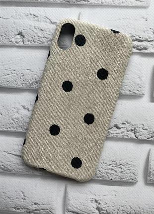Силиконовый чехол, обтянут тканью, для iphone xr серый в горошек