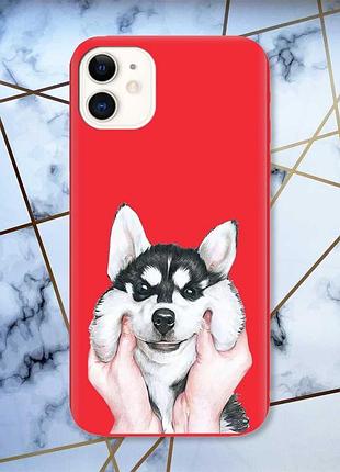 Матовый чехол с красными боками на apple iphone 11 (6.1) :: мордочка (принт 121)