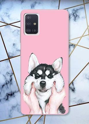 Матовый чехол с розовыми боками на samsung galaxy a71/a715 :: мордочка (принт 121)