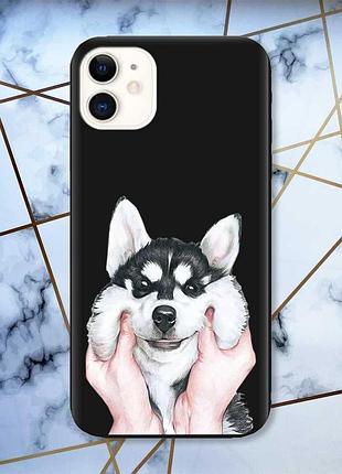 Матовый чехол с черными боками на apple iphone 11 (6.1) :: мордочка (принт 121)