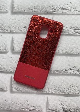 Силиконовый чехол с блестками для samsung galaxy а5(2018) / a8(2018) красный