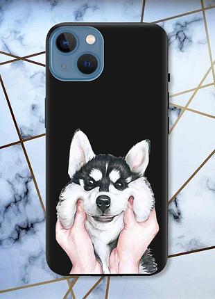 Матовий чохол з чорними боками на apple iphone 13 мордочка принт 121