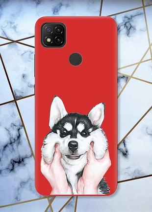 Матовый чехол с красными боками на xiaomi redmi 9c/10a :: мордочка (принт 121)