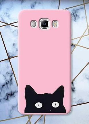Матовый чехол с розовыми боками на samsung galaxy j7(2016) j710 :: кошечка (принт 119)
