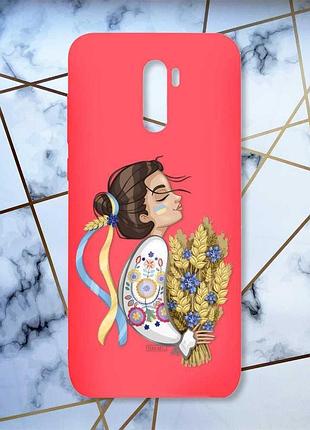 Матовий чохол з червоними боками на xiaomi redmi note 8 pro українка з колосками принт 172
