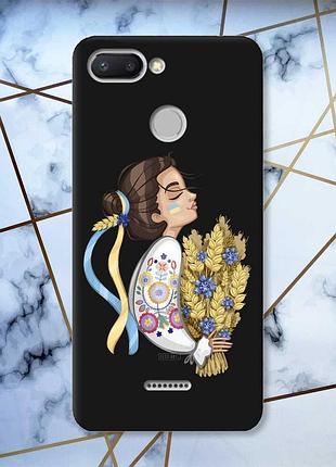 Матовий чохол з чорними боками на xiaomi redmi 6 :: українка з колосками принт 172