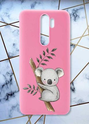 Матовый чехол с розовыми боками на xiaomi redmi note 8 pro :: коала (принт 132)