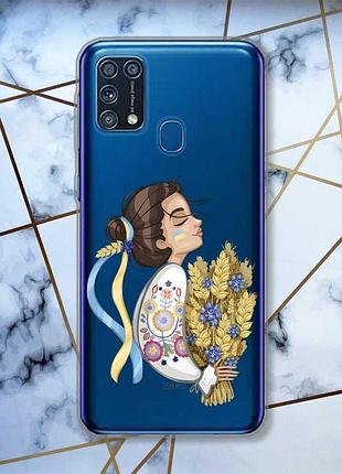 Прозрачный чехол на samsung galaxy m31 :: украинка с колосками (принт 172)