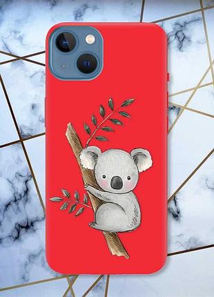 Матовий чохол з червоними боками на apple iphone 13 :: коала принт 13 ::2