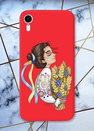 Матовий чохол з червоними боками на apple iphone xr :: українка з колосками принт 172