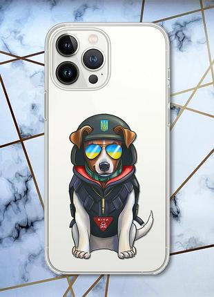 Прозрачный чехол с защитой камеры на iphone 14 pro :: пёс патрон (принт 4)