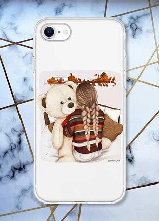 Прозрачный чехол для iphone 7, 8 :: девочка с мишкой (принт 117)