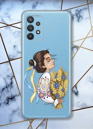 Прозрачный чехол на samsung galaxy a32 :: украинка с колосками (принт 172)
