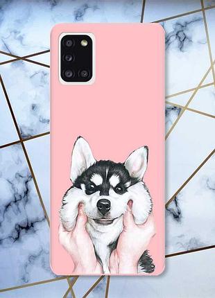Матовый чехол с розовыми боками на samsung galaxy a31 :: мордочка (принт 121)