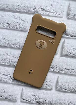 Силиконовый чехол для samsung galaxy s10 plus мишка бежевый