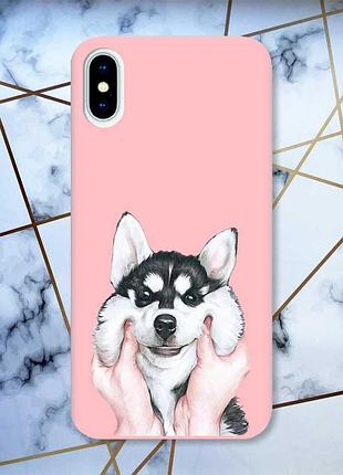 Матовий чохол з рожевими боками на iphone x/xs мордочка принт 121