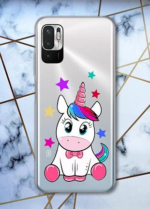 Прозрачный чехол на xiaomi redmi note 10 5g :: единорог (принт 102)