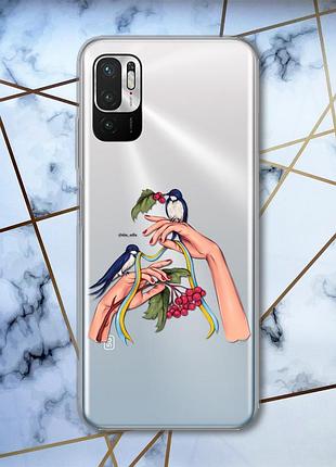 Прозрачный чехол на xiaomi redmi note 10 5g :: ласточки (принт 15)