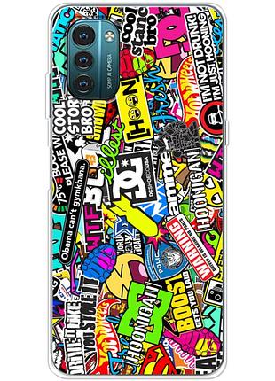 Чехол силиконовый с картинкой на nokia g11 (цветные наклейки)