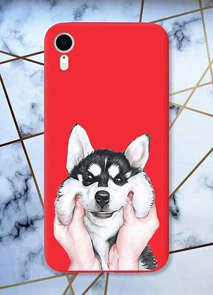Матовый чехол с красными боками на apple iphone xr :: мордочка (принт 121)