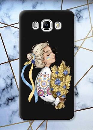 Матовый чехол с черными боками на samsung galaxy j7(2016) j710 :: украинка с колосками (принт 173)