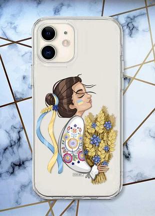Прозрачный чехол на iphone 12 mini :: украинка с колосками (принт 172)