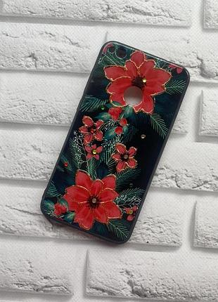 Силиконовый чехол с блестками для huawei p8 lite 2017 / p9 lite 2017 / honor 8 lite / nova lite цветы красные