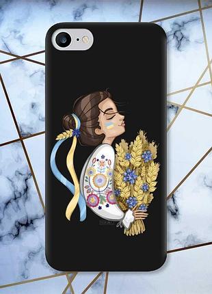 Матовий чохол з чорними боками на iphone 7/8 українка з колосками принт 172