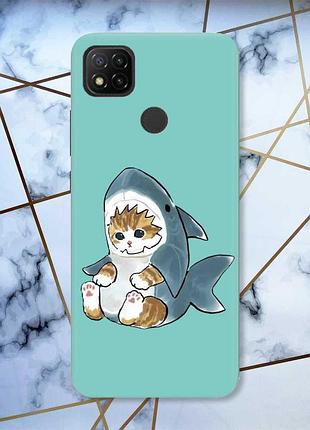 Матовий чохол з бірюзовими боками на xiaomi redmi 9c/10a :: кошеня принт 120