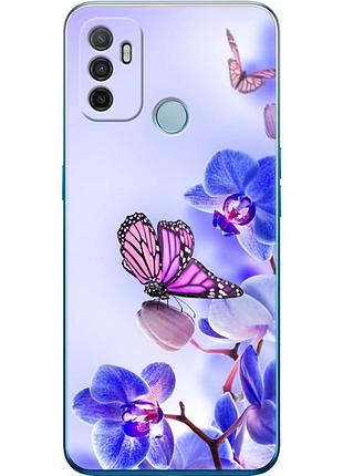 Чехол силиконовый с картинкой на oppo a53 (цветок, бабочка на орхидее)