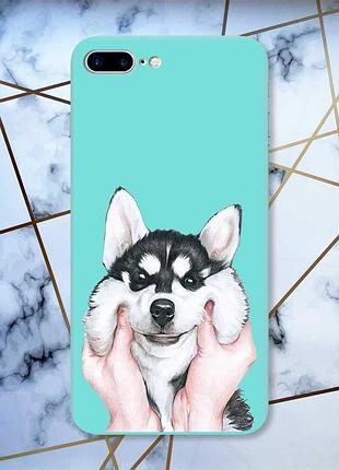 Матовый чехол с бирюзовыми боками на apple iphone 7 plus/8 plus :: мордочка (принт 121)