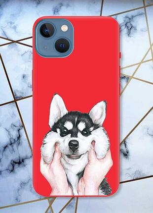 Матовый чехол с красными боками на apple iphone 13 :: мордочка (принт 121)