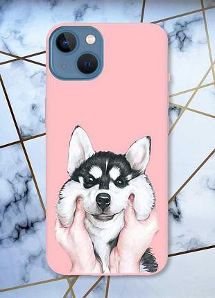 Матовый чехол с розовыми боками на apple iphone 13 :: мордочка (принт 121)