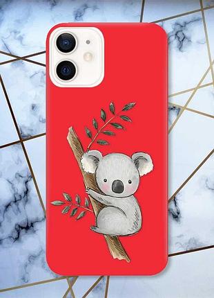 Матовый чехол с красными боками на apple iphone 12/12 pro (6.1) :: коала (принт 132)
