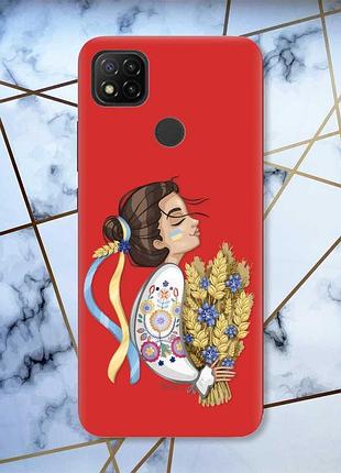 Матовий чохол з червоними боками на xiaomi redmi 9c/10a українка з колосками принт 172