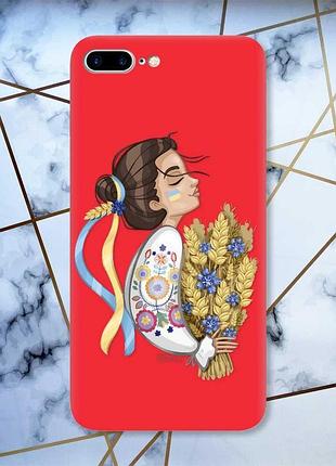 Матовий чохол з червоними боками на apple iphone 7 plus/8 plus :: українка з колосками принт 172