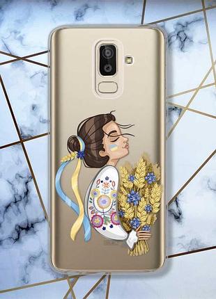 Прозрачный чехол для samsung galaxy j8 (2018) :: украинка с колосками (принт 172)