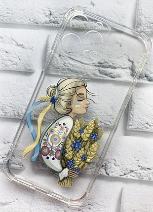 Патриотический чехол с утолщенными углами на apple iphone 13 pro max украинка с колосками (принт 173)